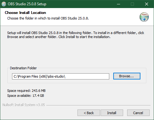 Choose Where To Install OBS Studio