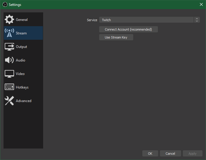 OBS Stream Settings Select Streaming Service