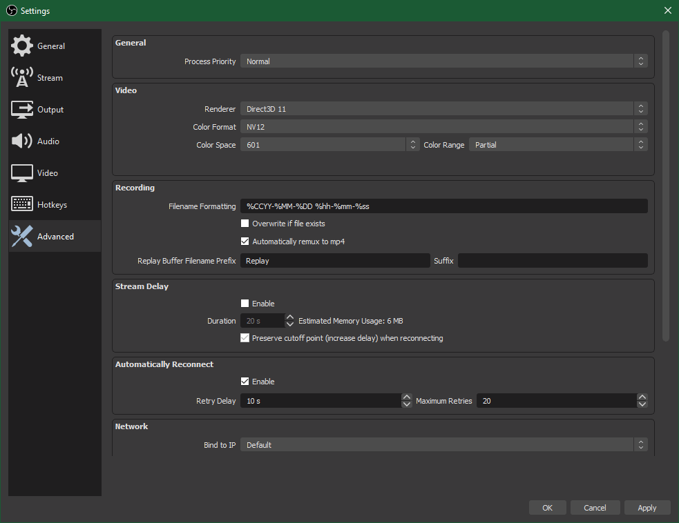 OBS Advanced Settings Recording Filename Formatting